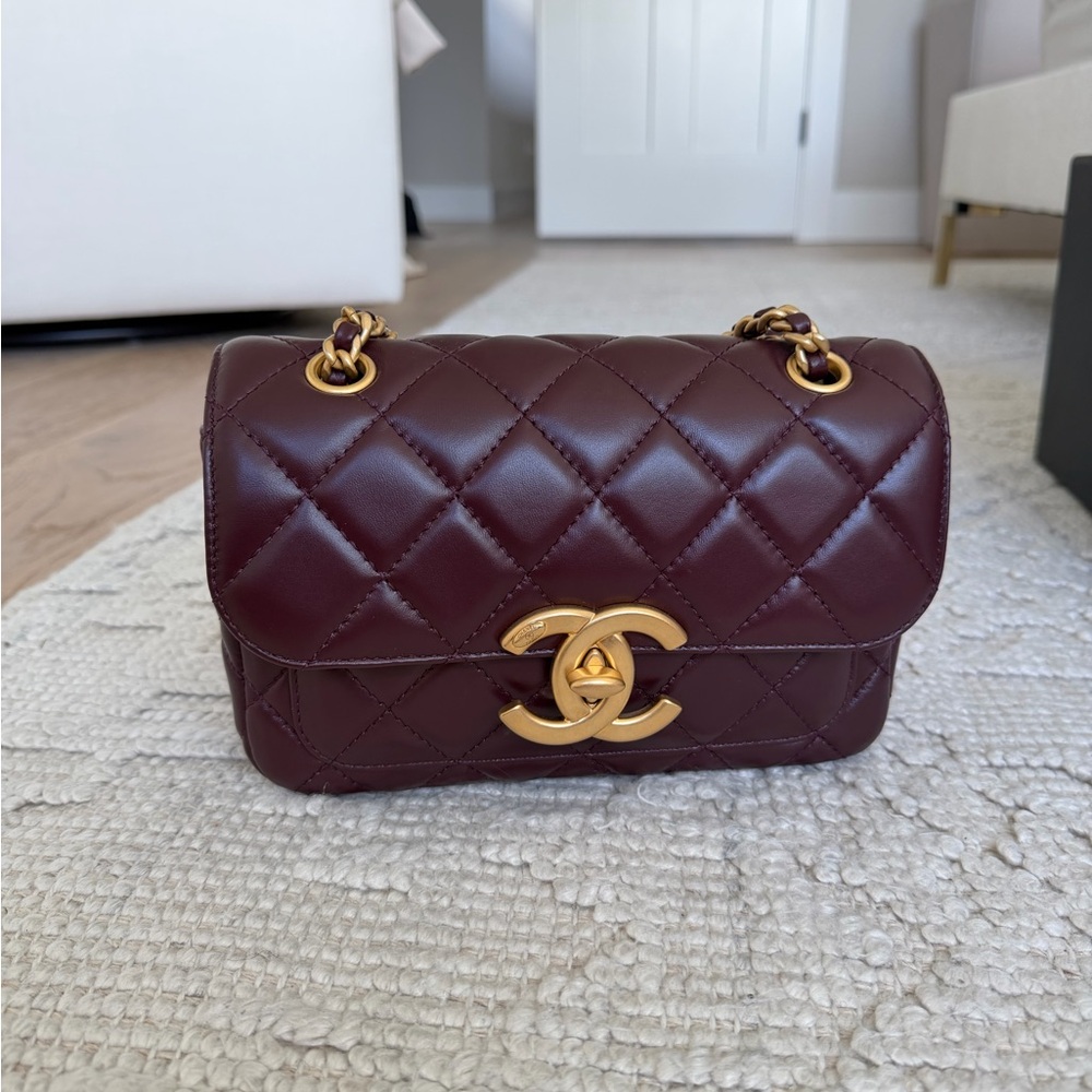 SOLD- Chanel Burgundy small Flap Bag Lambskin - Picture 3 of 14